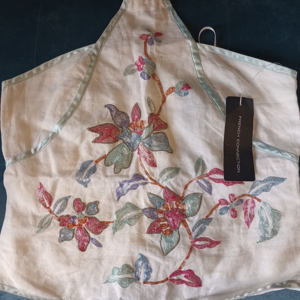 French connection white embroidered halter top size 6